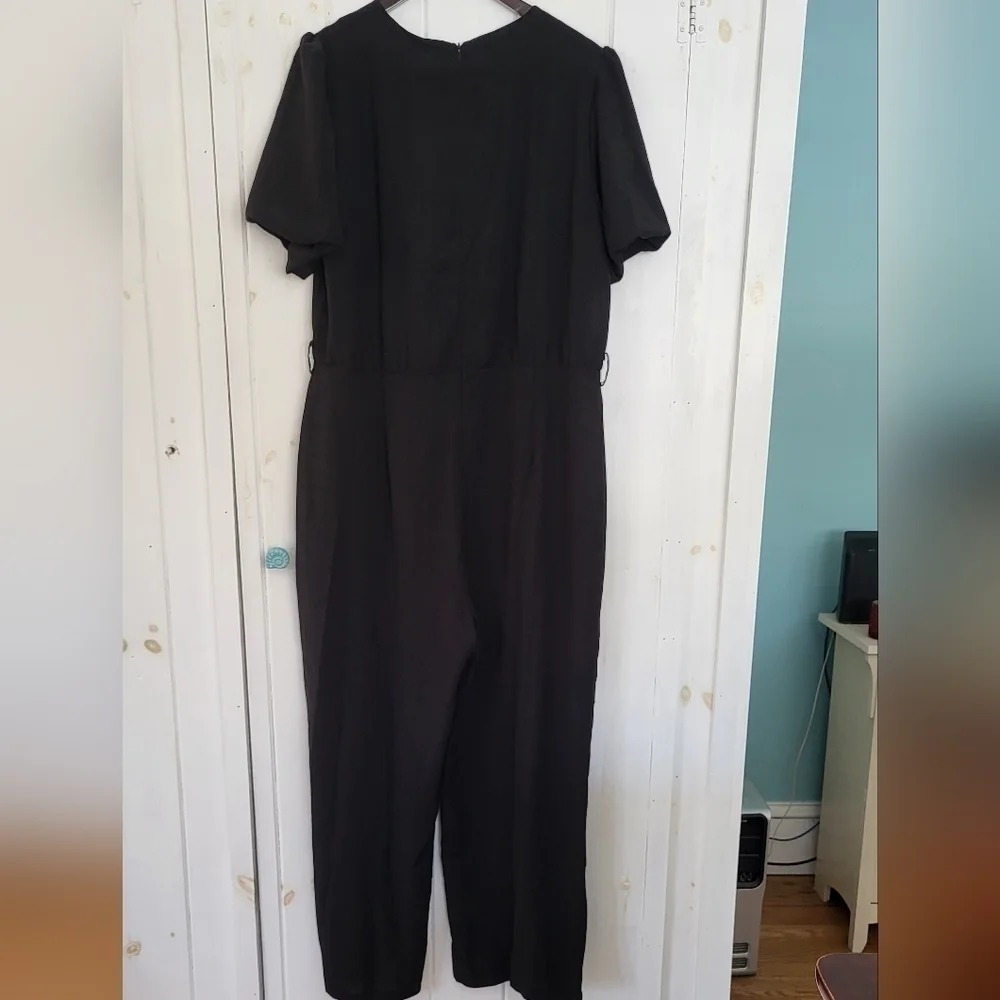 Pretty garden Puff Sleeve Wide Leg Belted Black Jumpsuit Size XL - Picture 6 of 15